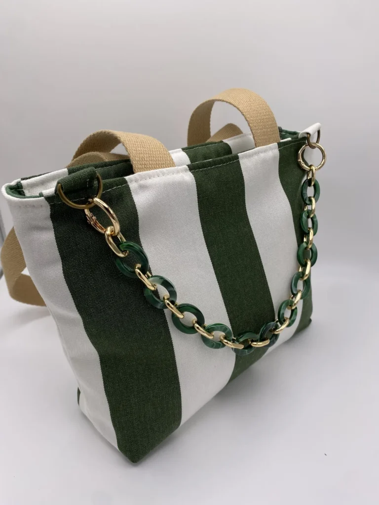 SAC CORINNE RAYEE VERT BLANC BACHE