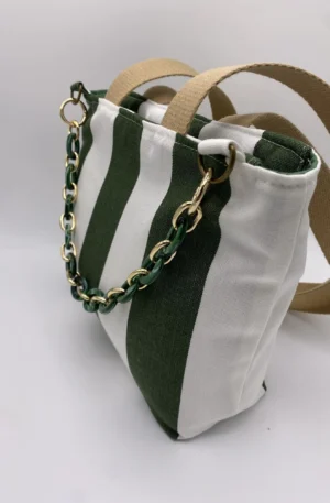 SAC CORINNE RAYEE VERT BLANC BACHE