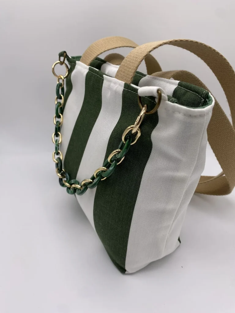 SAC CORINNE RAYEE VERT BLANC BACHE