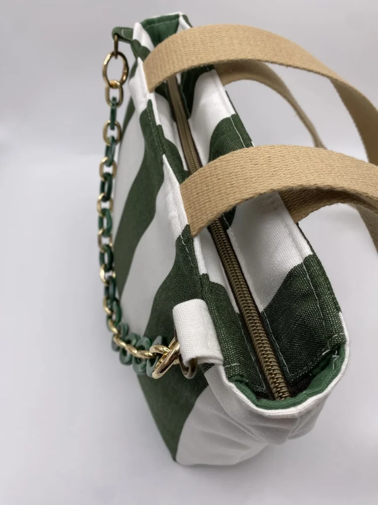 SAC CORINNE RAYEE VERT BLANC BACHE