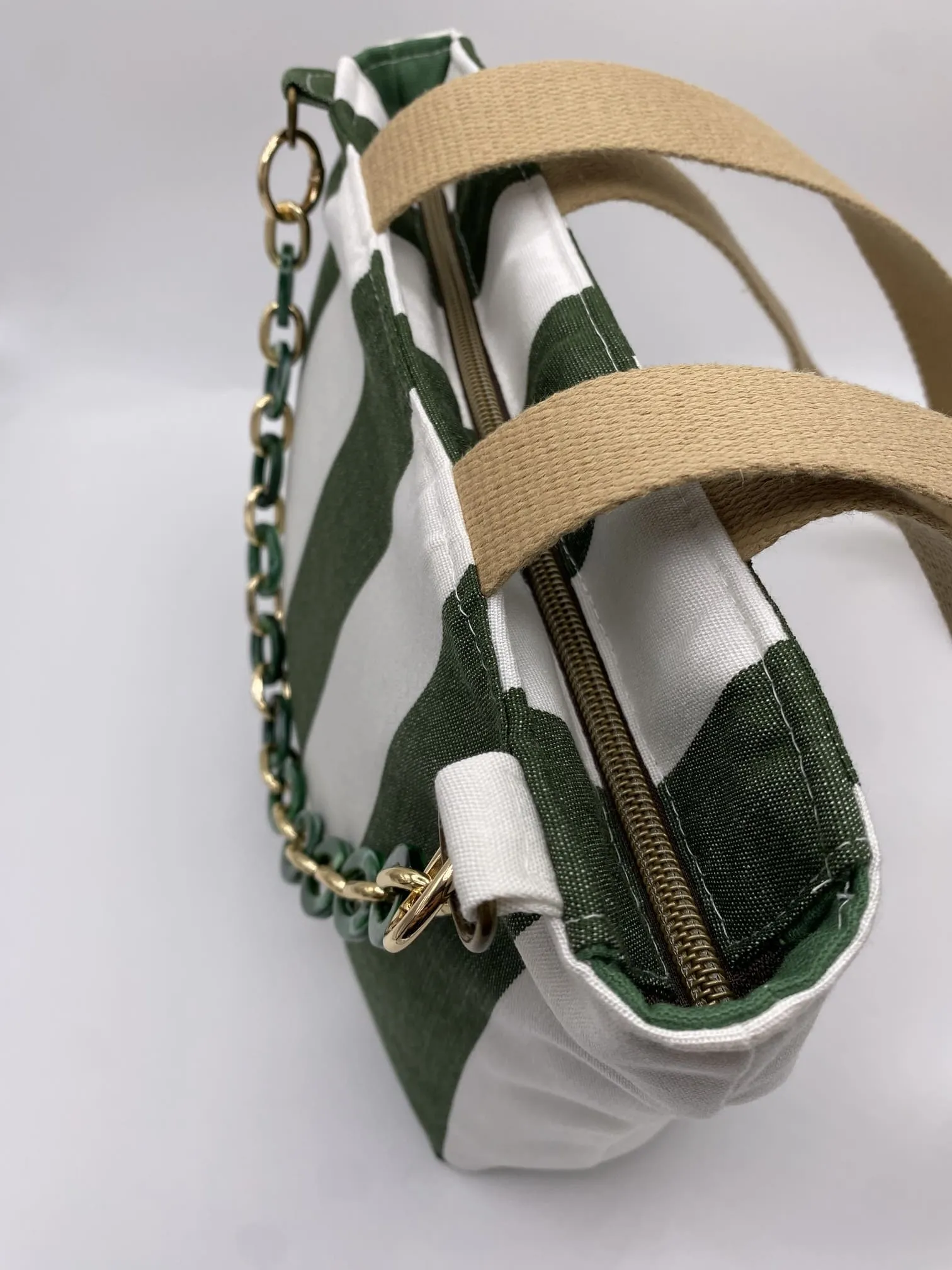 SAC CORINNE RAYEE VERT BLANC BACHE