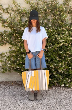 SAC RAYE BACHETTE GRIS ET JAUNE