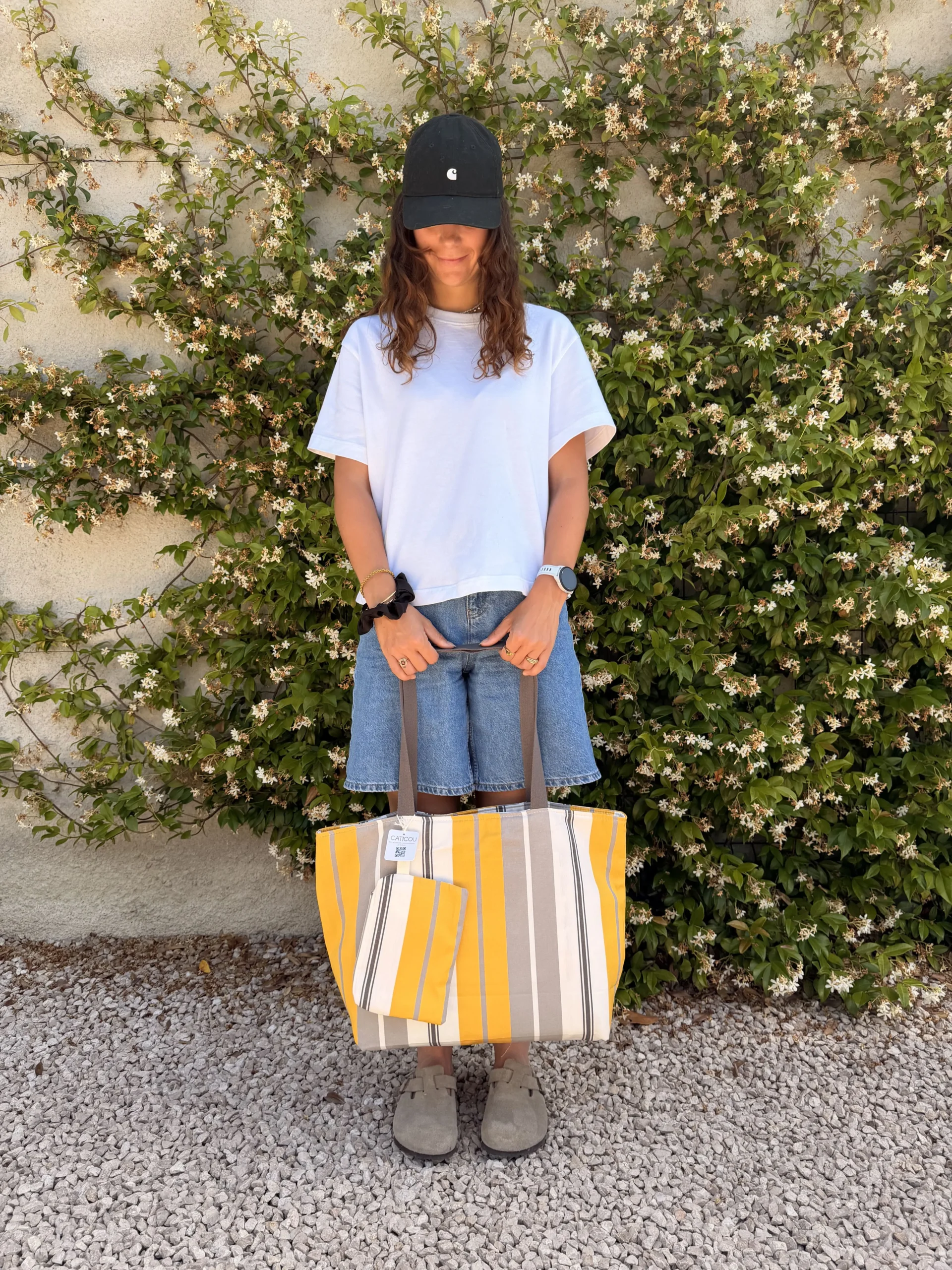 SAC RAYE BACHETTE GRIS ET JAUNE